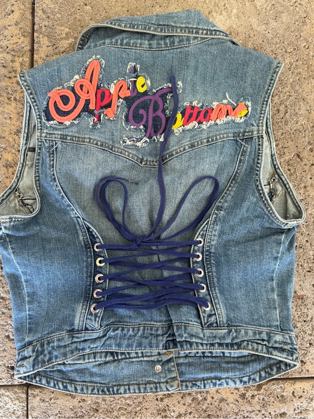 Y2K Apple Bottoms Denim Corset Vest Lace Up Embroidered Small